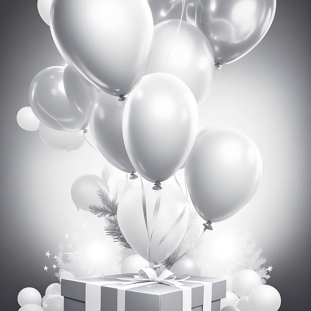 illustrazione di un regalo per la celebrazione con palloncini su sfondo bianco