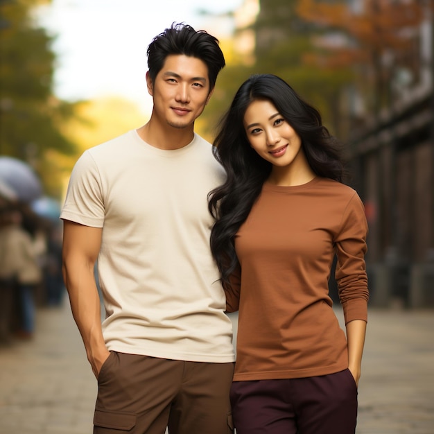 Illustrazione di un ritratto di coppia in moda con un modello di maglietta semplice generato da AI