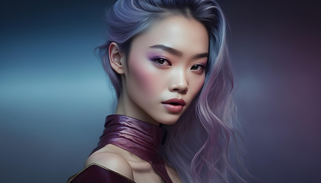 Illustrazione di un ritratto di una ragazza asiatica che utilizza l'IA generativa