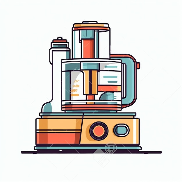 Illustrazione di un robot da cucina con un'etichetta che dice "cibo"