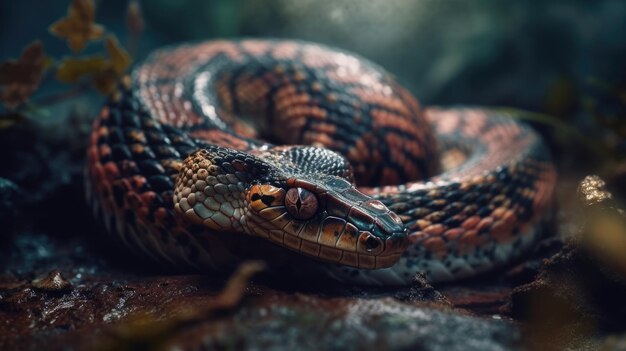 Illustrazione di un serpente inquietante in mezzo alla foresta