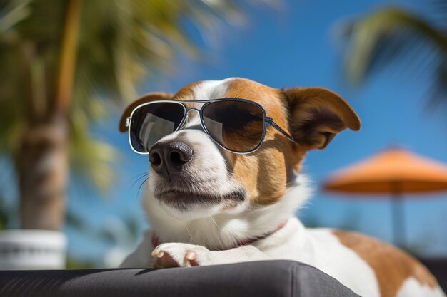 Illustrazione di un simpatico e divertente cane Jack Russell in occhiali da sole Generative Ai