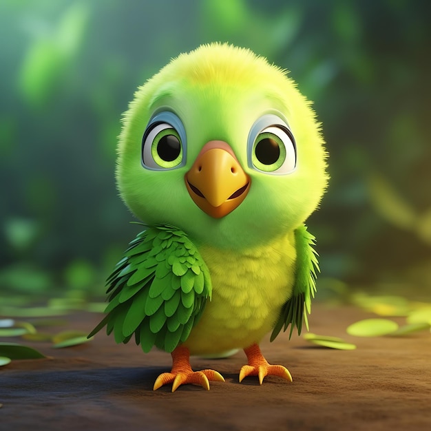 illustrazione di un simpatico parrocchetto bambino giallo e verde pixar