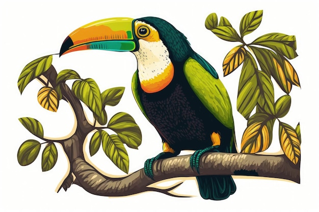 Illustrazione di un tucano appollaiato su un ramo