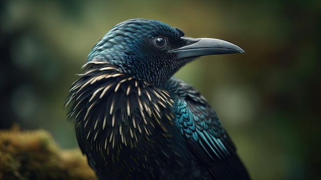 illustrazione di un uccello nero che è seduto su ri in mezzo alla foresta