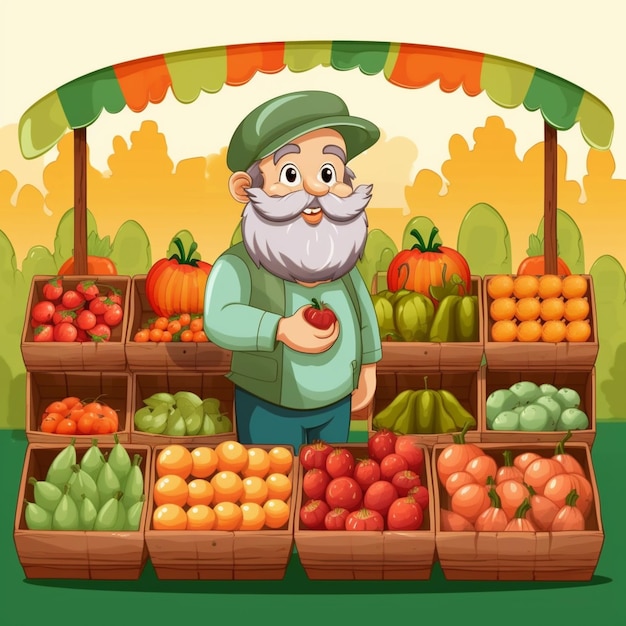 illustrazione di un uomo che vende frutta e verdura al mercato ai generativo