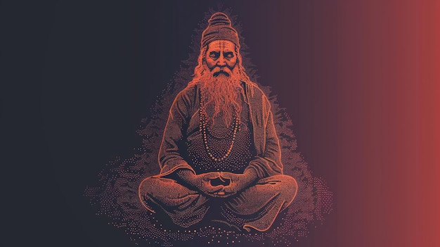 Illustrazione di un uomo santo che medita in una serena meditazione