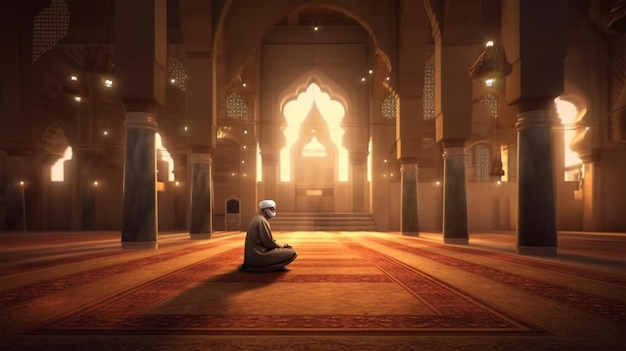 Illustrazione di un uomo seduto in una moschea