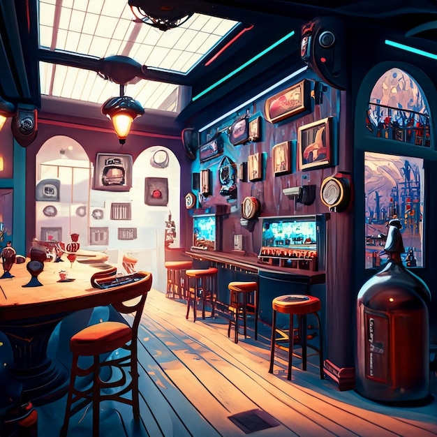 illustrazione di un vecchio interno pub