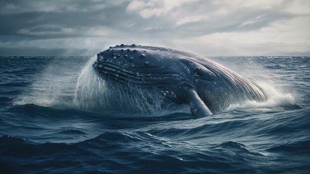 Illustrazione di una balena che emerge in mare