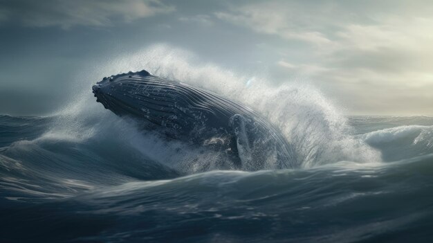 Illustrazione di una balena sulla superficie del mare 3D realistico