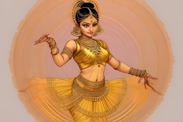 Illustrazione di una ballerina di bharatanatyam disegnata a mano donne che ballano