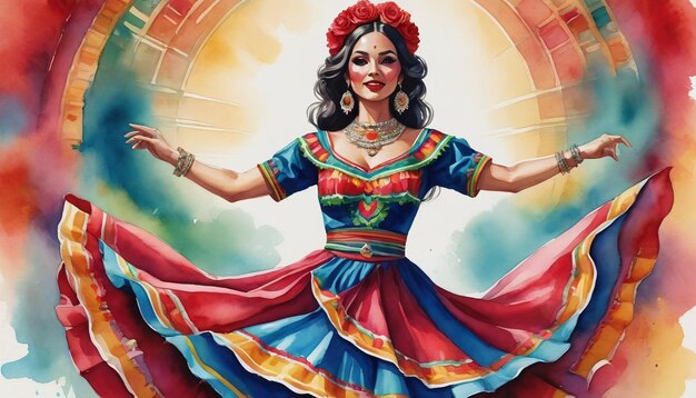 Illustrazione di una ballerina in abito messicano per le celebrazioni nazionali