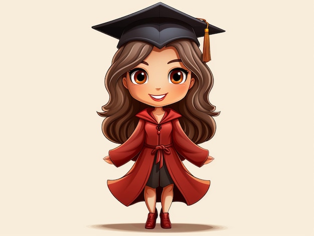 Illustrazione di una bambina con un berretto di laurea su sfondo bianco