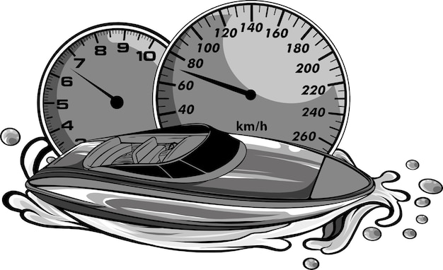 Illustrazione di una barca veloce sull'acqua