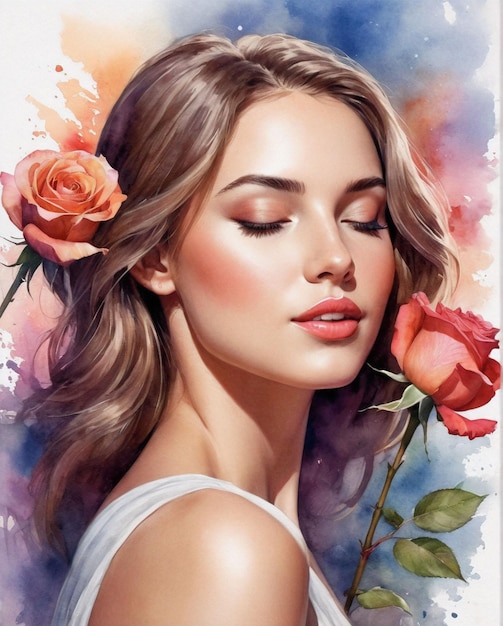 Illustrazione di una bella donna con una rosa