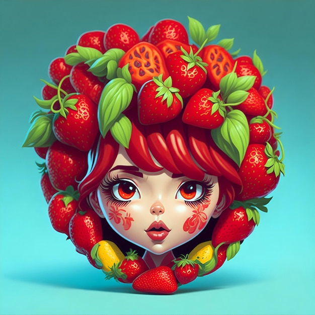 Illustrazione di una bella ragazza con un disegno rotondo a cornice di frutta