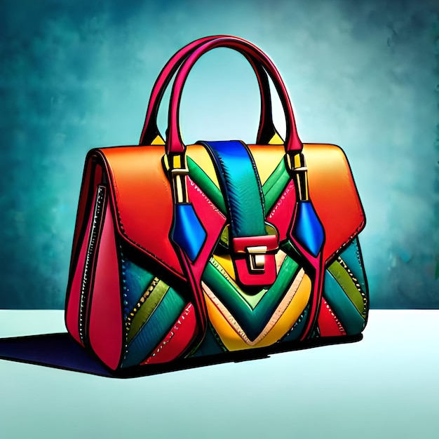 Illustrazione di una borsa da donna dallo stile colorato con dettagli intricati