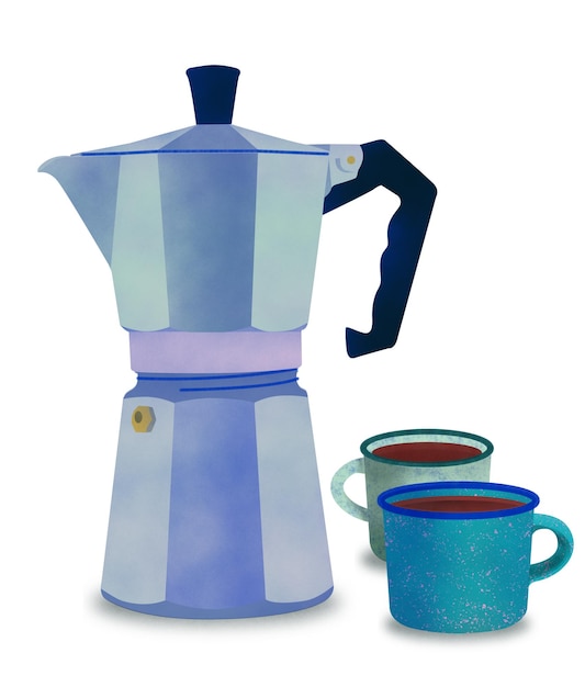 Illustrazione di una caffettiera italiana su sfondo bianco