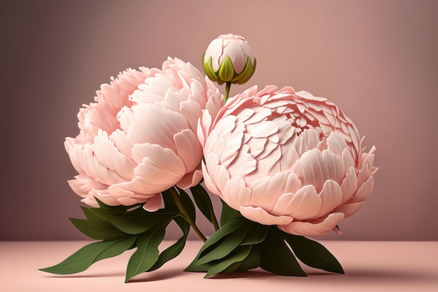 Illustrazione di una carta con fiori di peonia rosa Generazione AI