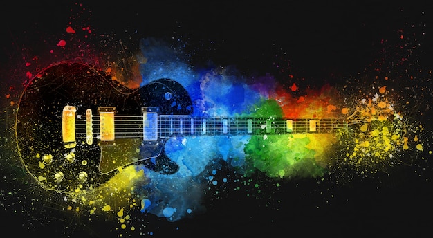 Illustrazione di una chitarra elettrica con colori psichedelici