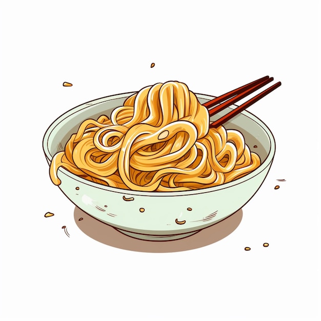 illustrazione di una ciotola di noodles con bacchette generative ai