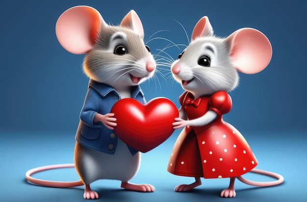 Illustrazione di una coppia di topi presente a forma di cuore nell'amore concetto giorno di San Valentino