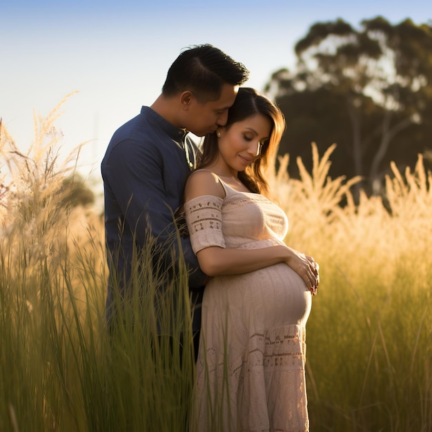 illustrazione di una coppia incinta in un campofotografo di maternità