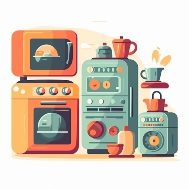 Illustrazione di una cucina con un fornello e una tazza di caffè
