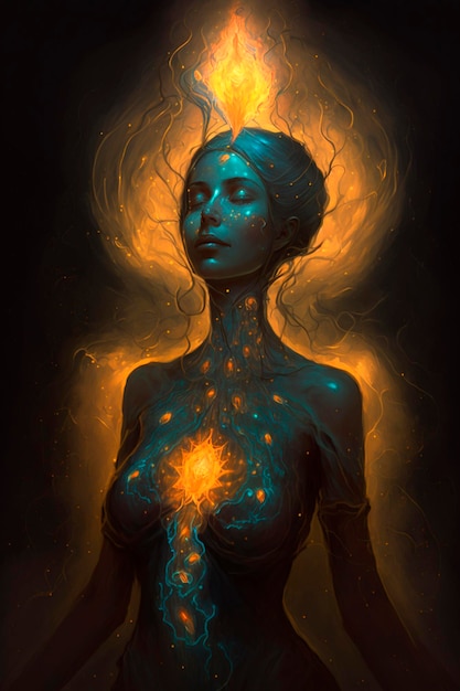 Illustrazione di una donna con un'aura spirituale meditazione Contenuti generati dall'intelligenza artificiale