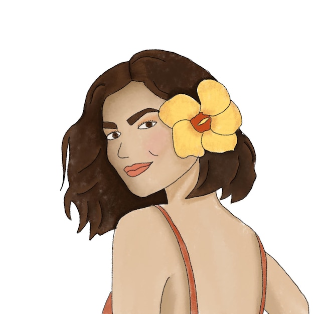 Illustrazione di una donna con un fiore nei capelli