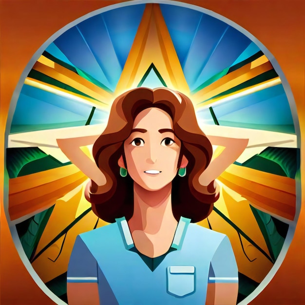 Illustrazione di una donna con una maglietta blu ai raggi del sole concetto della Giornata Mondiale della Salute Mentale