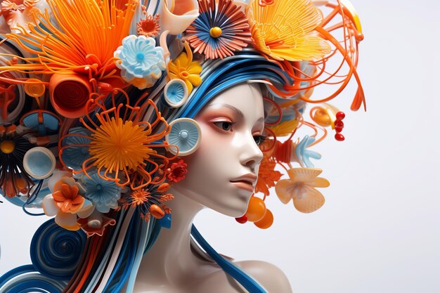 illustrazione di Una donna con una testa di fiori molto unica Generative ai