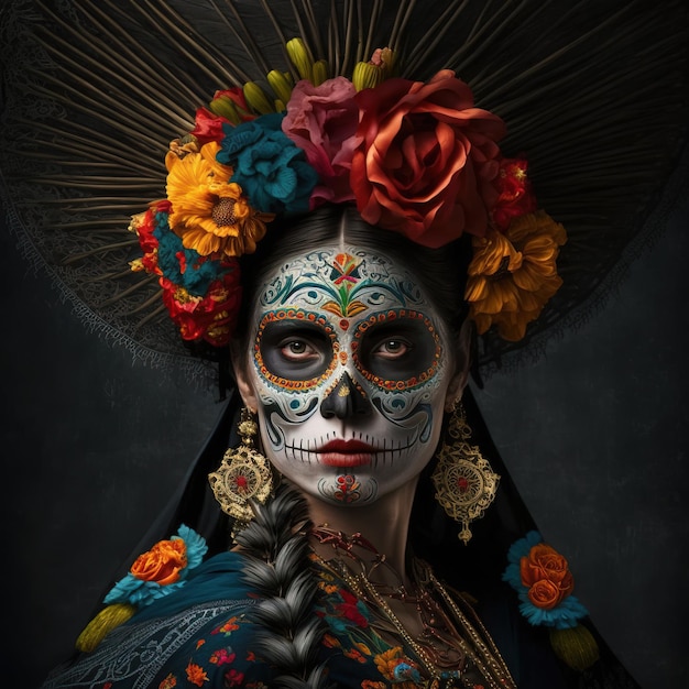 illustrazione di una donna indossare trucco e vestire nel cranio Giorno dei morti o Da de los Muertos