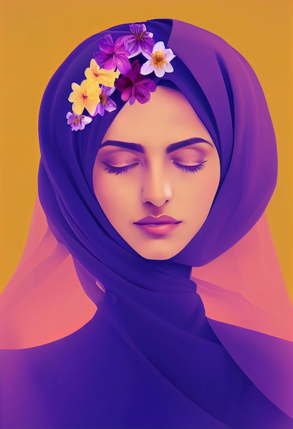 Illustrazione di una donna musulmana con gli occhi chiusi in stile sfaccettato