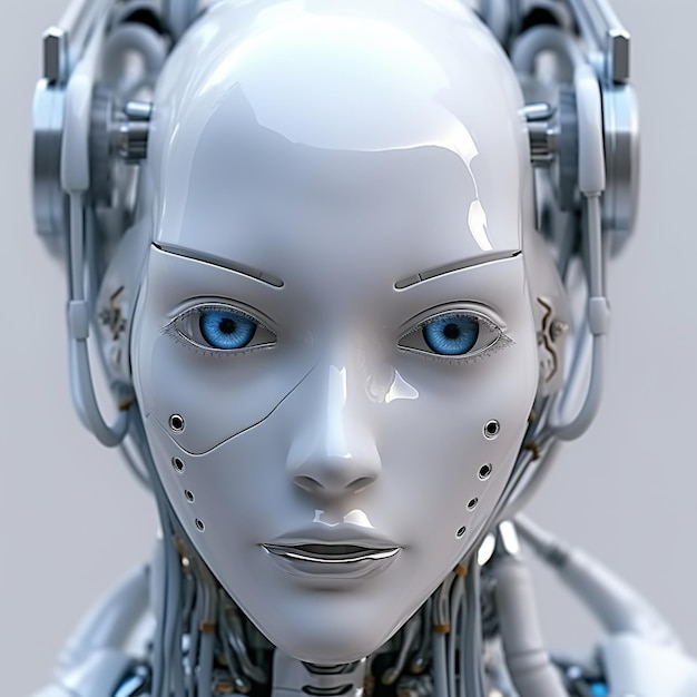Illustrazione di una faccia robotica femminile collegata