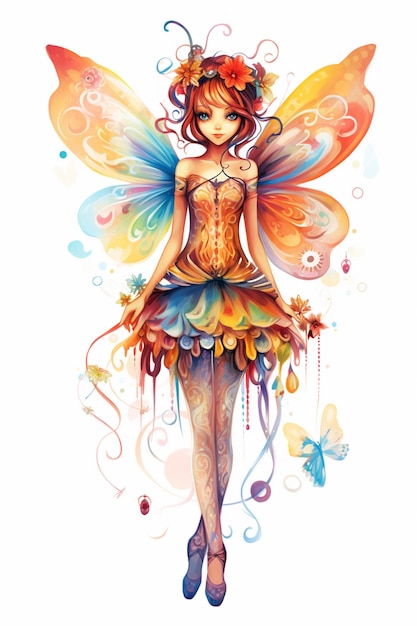 illustrazione di una fata con un costume di farfalla e una collana di farfala generativa ai