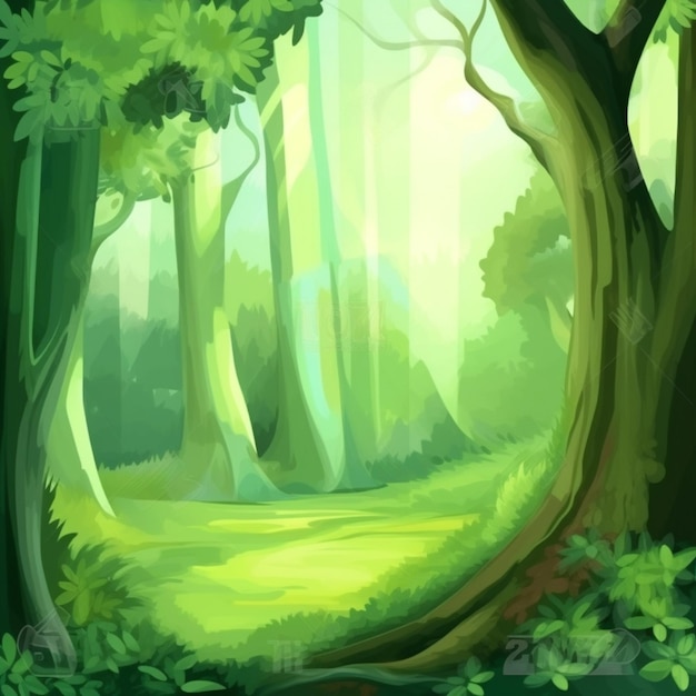 Illustrazione di una foresta con uno sfondo verde