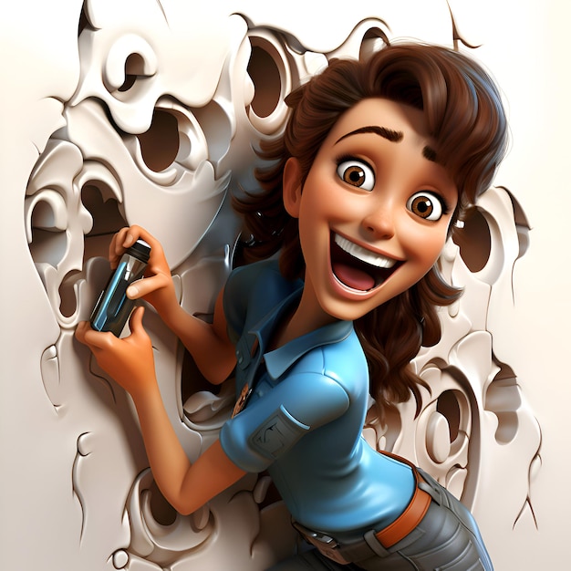 Illustrazione di una giovane donna che tiene una pistola a spruzzo davanti a un muro