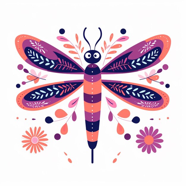 Illustrazione di una libellula con un motivo floreale sulle ali generativa ai