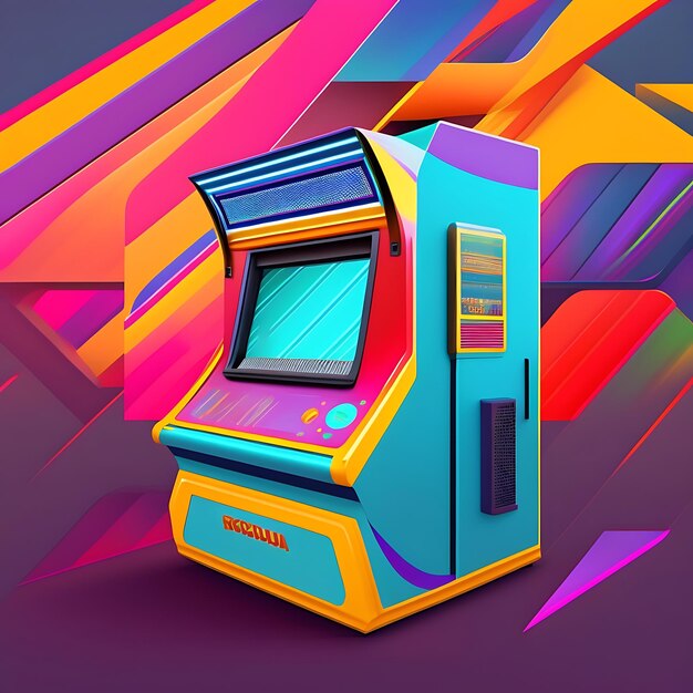 Illustrazione di una macchina arcade negli anni '80 in primo piano