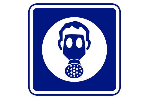 Illustrazione di una maschera di sicurezza industriale su sfondo blu.