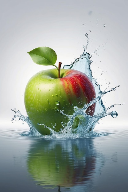 Illustrazione di una mela con uno spruzzo d'acqua