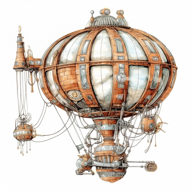 Illustrazione di una mongolfiera steampunk retro