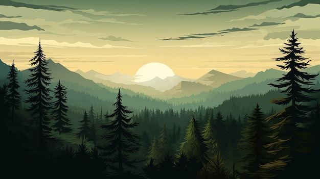 illustrazione di una montagna con una foresta