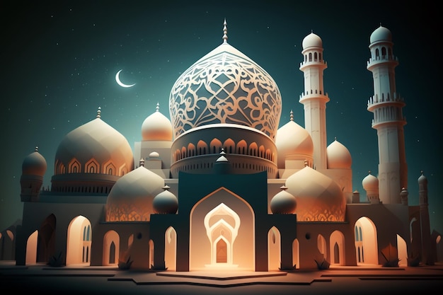 Illustrazione di una moschea con un'architettura sorprendente Illustrazione generativa di AI