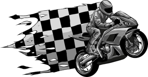 illustrazione di una moto con un corridore di bandiera