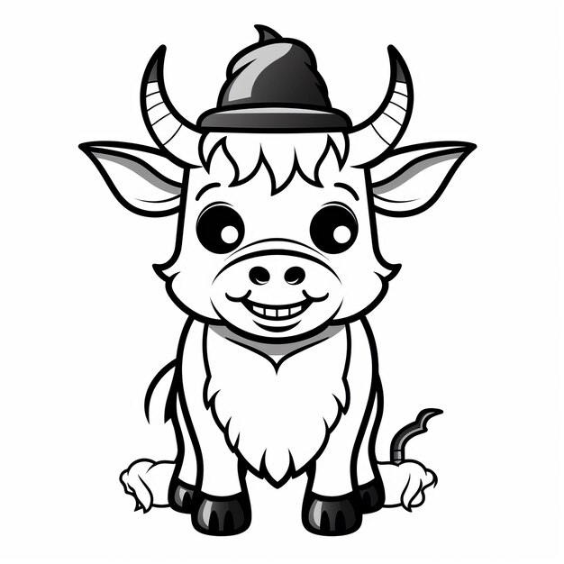 Illustrazione di una mucca carina con un berretto su sfondo bianco