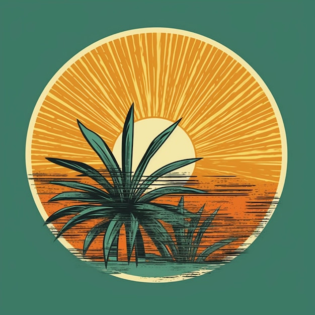 Illustrazione di una palma su uno sfondo del sole al tramonto