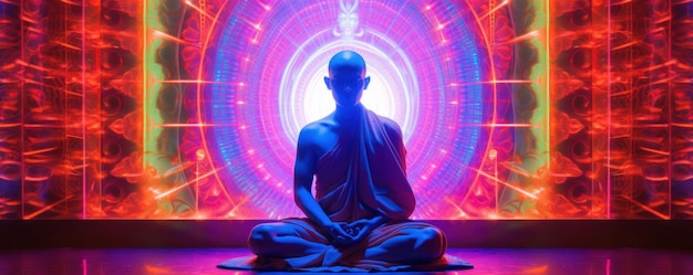 Illustrazione di una persona che medita su uno sfondo luminoso